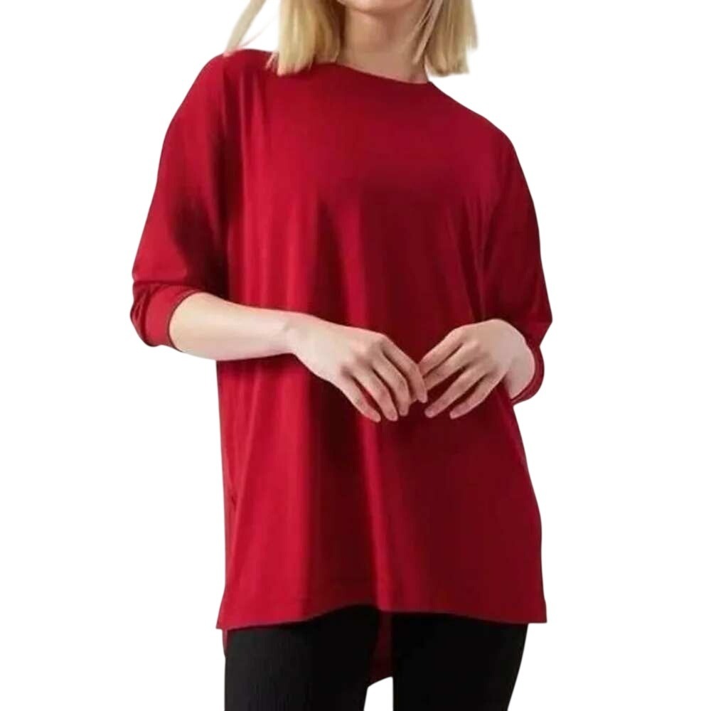 Athleta Inspire Top Tunic Size M Women's Red 3/4 Sleeve Relaxed Oversized Comfy